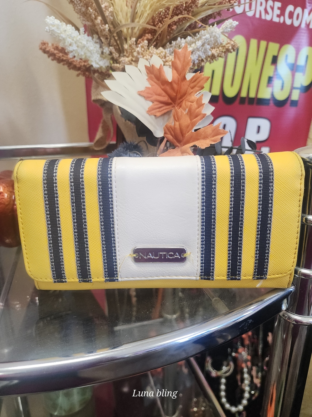 Nautica Striped Clutch in Yellow & Blue